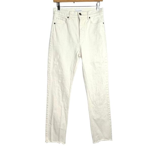 EUC LOFT 26/2 HIGH WAIST RELAXED STRAIGHT Frayed Hem Cream Casual Denim - Picture 3 of 11